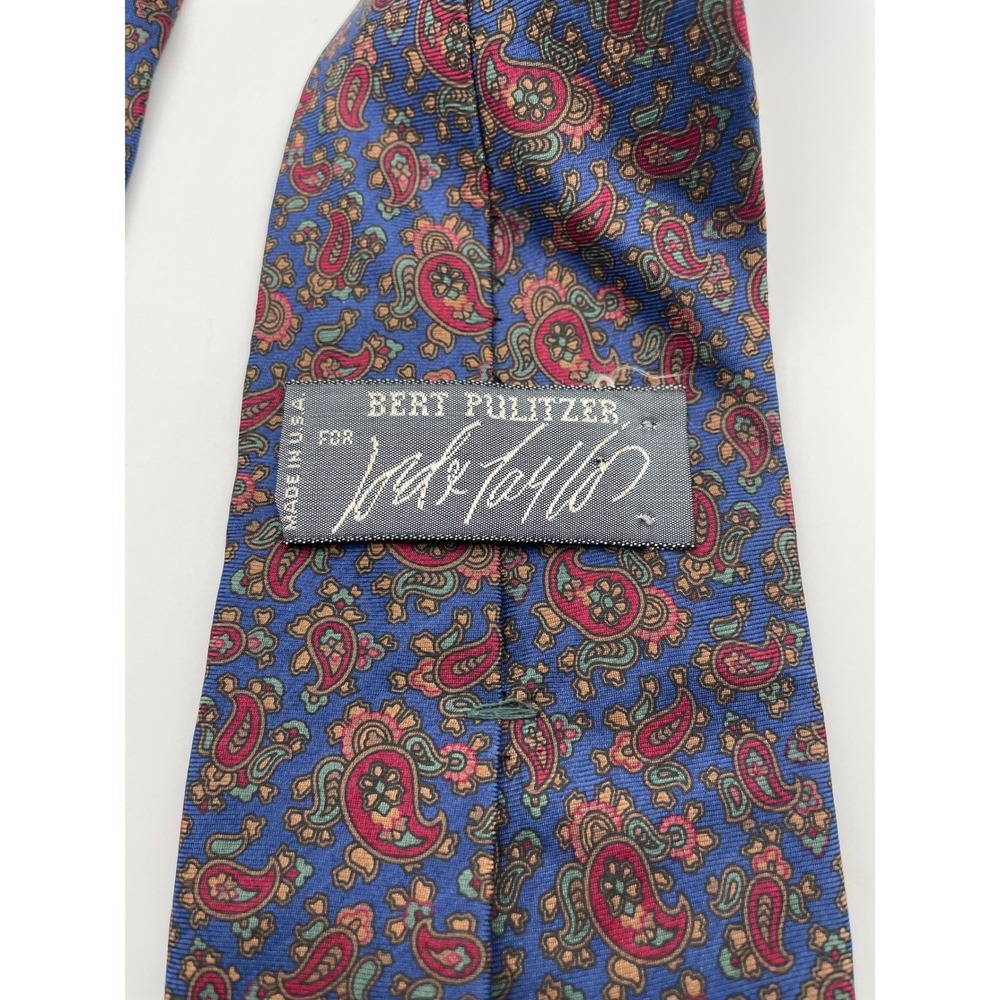 BERT PULITZER Men's Silk Paisley Necktie Blue Red Green - Picture 2 of 5